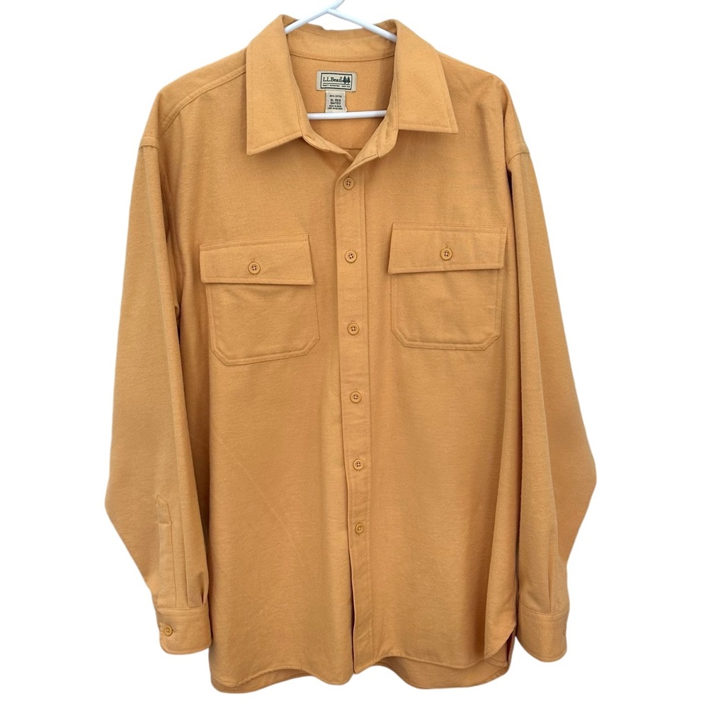 L.L.Bean Men's Chamois Button Down Long Sleeve Cotton Flannel Shirt Mustard